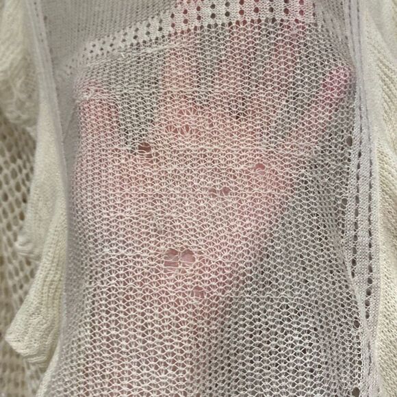 C6 Wildfox Cream Ruffle Front Open Knit Long Sleeve Distressed Sweater Size Larg - Picture 2 of 7